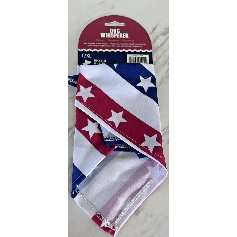 Dog Bandana Dog Whisperer Patriotic Flag Americana Sz L/XL Red White Blue BxW‎